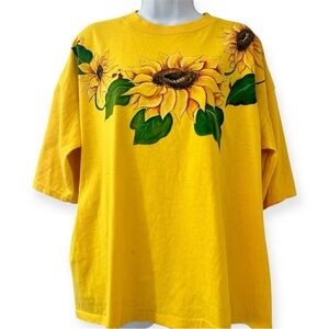 Vintage Sunbelt Hand Painted By Evelyn Yellow Sunflower Ladybug T-Shirt OSFM L